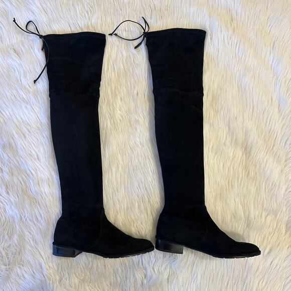 Stuart Weitzman Lowland Over The Knee Boots Thigh High Suede Block Heel Flat - Picture 5 of 15